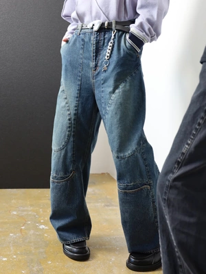 JIEDA流线剪裁宽松水洗牛仔裤