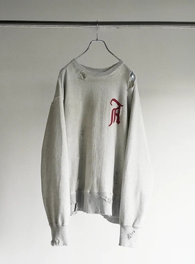 ANCELLM CRASH SWEAT SHIRT 24SS 复古做旧染色刀割破坏圆领卫衣
