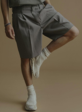 nonnative OFFICER CHINO SHORTS 25SS 斜纹棉宽松打褶卡其短裤