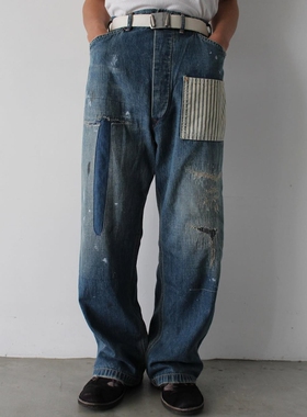 BOWWOW PRISONER DENIM PT AGING 24AW 做旧水洗破坏补丁牛仔裤