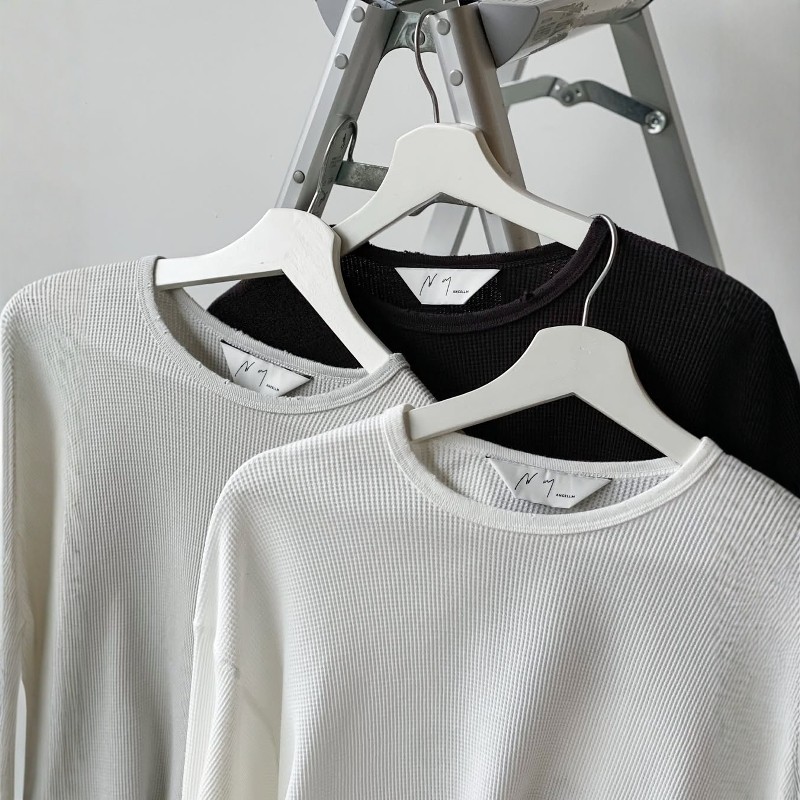 ANCELLM DAMAGE WAFFLE CREW LS 26SS 毛边破坏华夫格打底长袖T恤,男装,T恤,淘宝优惠券,粉丝福利购,淘宝优惠卷