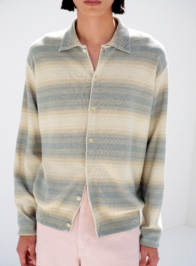 AURALEE GRADIENT KNIT SHIRT CARDIGAN26SS丝绵条纹针织衬衫开衫