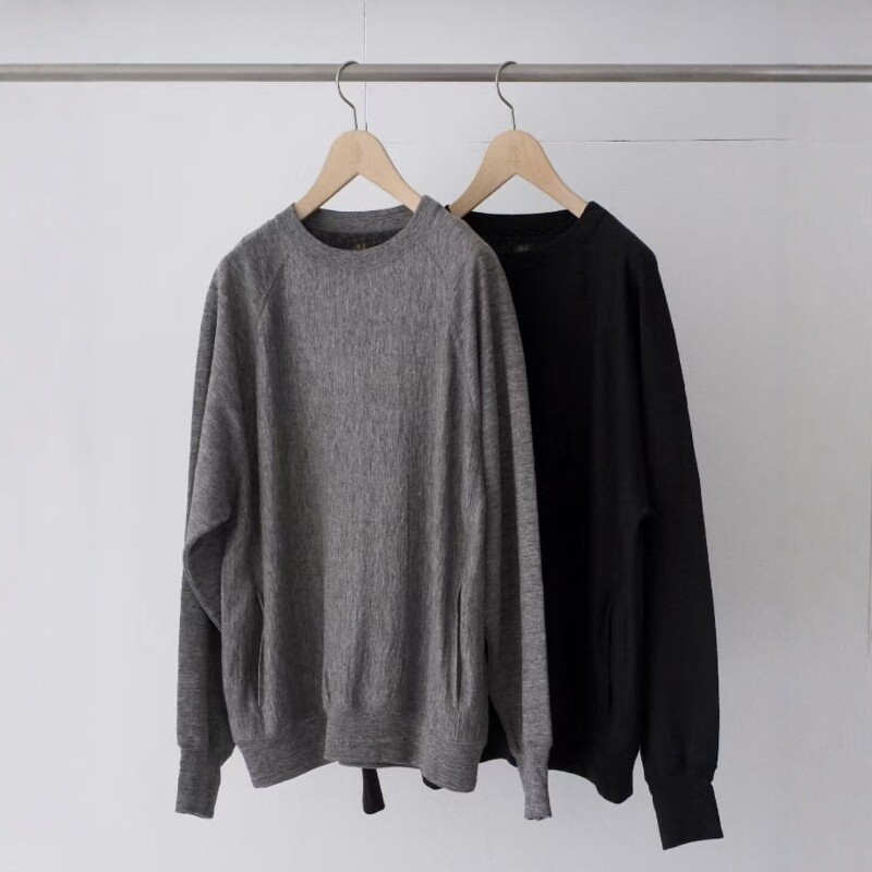 BATONER BELGIAN LINEN URAKE L/S 26SS 全亚麻圆领插兜长袖T恤