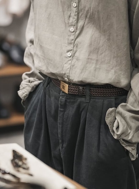 T.T LOT.021 BASKETWEAVE PATTERN BELT 25AW 牛皮编花铜扣腰带