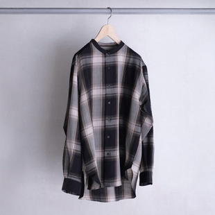 BATONER OMBRE CHECK SHIRT 26AW 羊毛真丝混纺渐变格纹立领衬衫