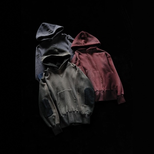 25AW复古做旧补丁漂白染色帽衫 T.T Shirt Hooded Taigatakahashi