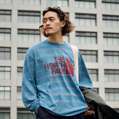 TNF北面紫标有机棉条纹长袖T恤