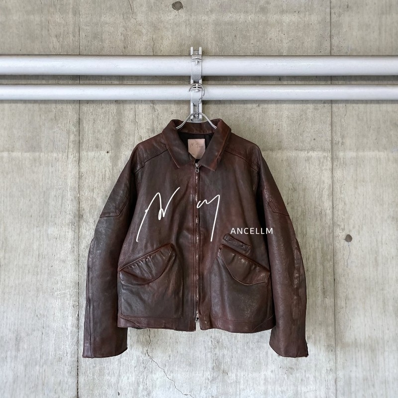 ANCELLM LEATHER JACKET 26SS 复古做旧重磅水洗染色口袋马皮夹克,男装,皮衣,淘宝优惠券,粉丝福利购,淘宝优惠卷
