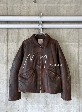 ANCELLM LEATHER JACKET 26SS 复古做旧重磅水洗染色口袋马皮夹克