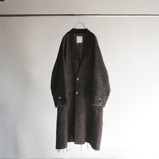 ANCELLM TWEED COLLARLESS COAT 24AW 粗花呢无领宽松风衣夹克