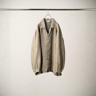 ANCELLM AGING LINEN CROSS-LINE SHIRT 26AW 亚麻褪色单扣衬衫