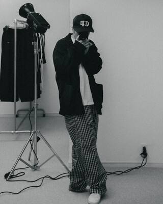 COOTIE格纹抽绳宽松直筒休闲长裤