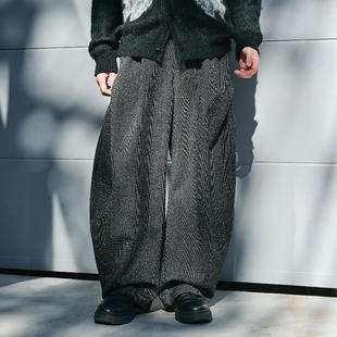 TROUSERS LEG TWEED 25AW CONZ 粗花呢宽松雪花羊毛弯刀裤 CURVE