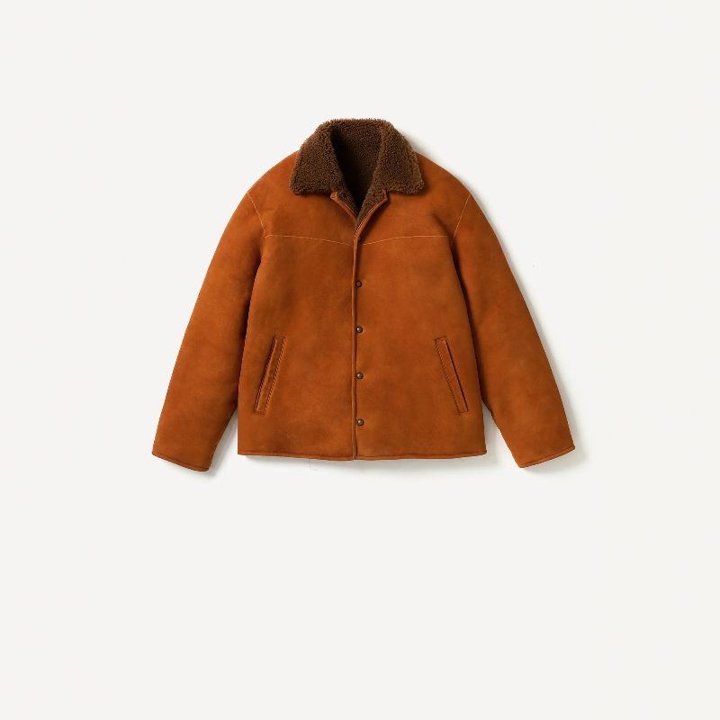 A.PRESSE复古羊皮毛一体大衣夹克