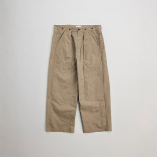NICENESS DOUBLE KNEE PANTS26SS长绒棉复古双膝宽松腰带工装长裤