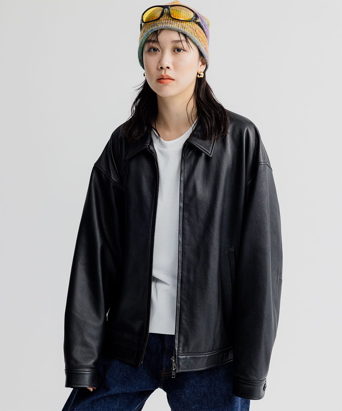 BEAMS leather zip blouson 24SS小羊皮复古短款拉链皮衣夹克-封面