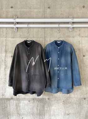 ANCELLM DENIM BAND COLLAR SHIRT 26SS复古长款立领工装牛仔衬衫