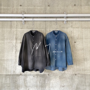 ANCELLM DENIM BAND COLLAR SHIRT 26SS复古长款立领工装牛仔衬衫