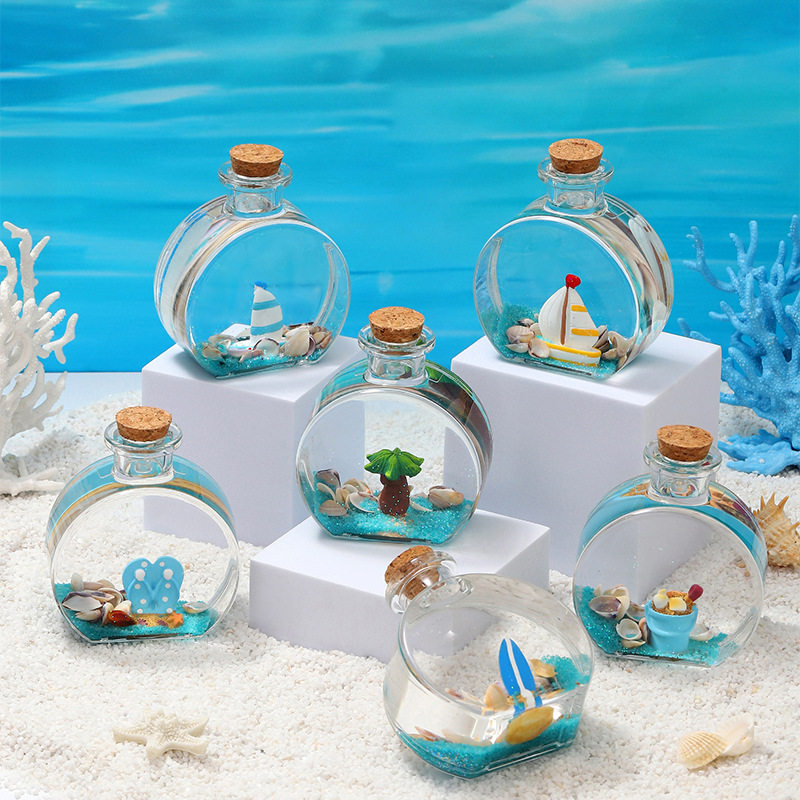 新款流体漂流瓶卡通海洋游轮入油摆件创意礼物小船海洋馆情侣礼品