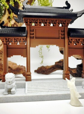 微景观造景门楼牌坊摆件氛围古风建筑假山大号生态水陆缸桌面造景