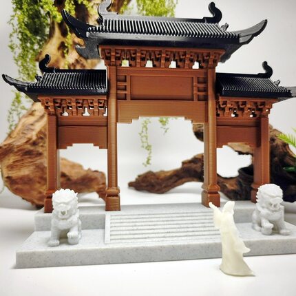 微景观造景门楼牌坊摆件氛围古风建筑假山大号生态水陆缸桌面造景