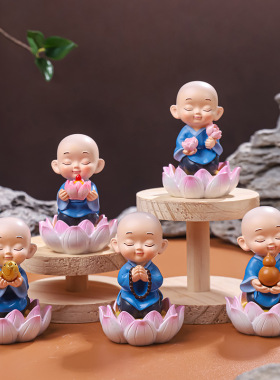 禅意小和尚摆件沙弥花盆盆景迷你四不佛系汽车载茶桌面装饰品一休