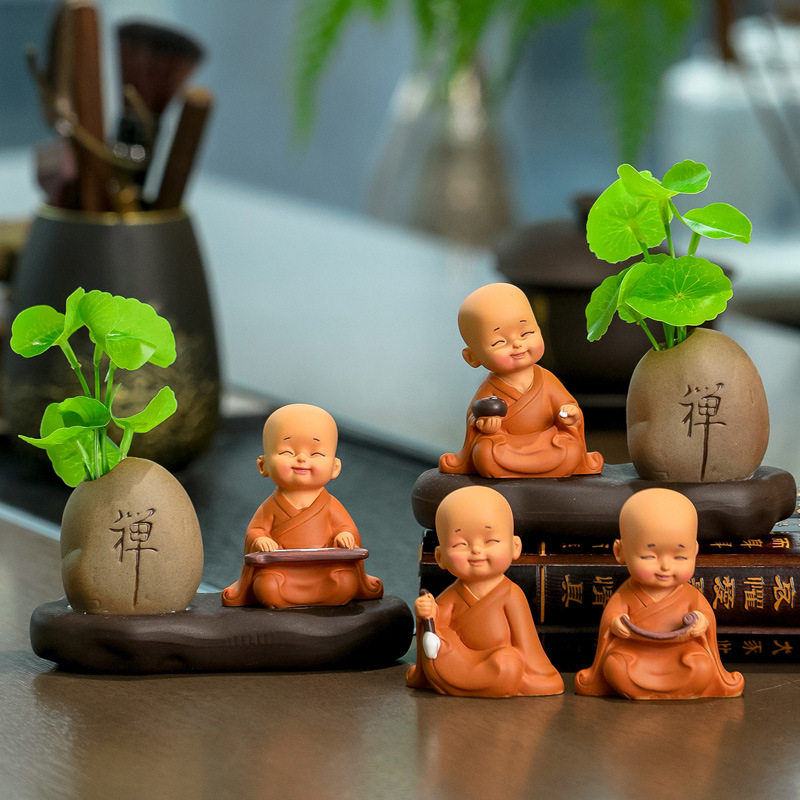 佛系禅意小和尚摆件迷你慧能古风茶几办公桌装饰品一禅趣日式沙弥