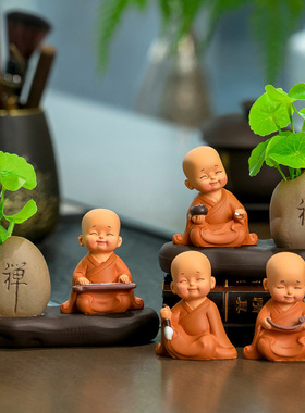 佛系禅意小和尚摆件迷你慧能古风茶几办公桌装饰品一禅趣日式沙弥