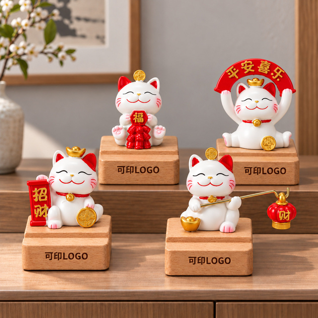 卡通可爱招财猫手机支架办公室桌面摆件创意礼品伴手礼可印logo