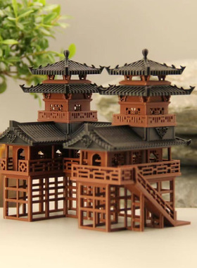 微景观水陆缸鱼缸吸水石盆景3D古风建筑模型生态爬宠鸟笼苔藓造景
