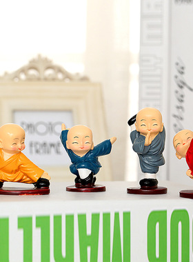 功夫小和尚摆件醉拳禅意跆拳道武术人物树脂公仔假山盆景造景装饰