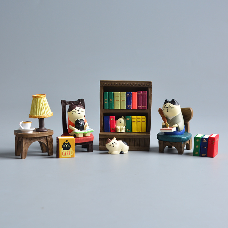 zakka日式迷你家居餐桌椅子书柜微缩场景娃娃屋装饰摆件拍摄道具