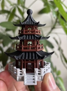 假山中式古建筑造景桌面摆件模型微景观楼阁房子盆景水陆缸鱼缸