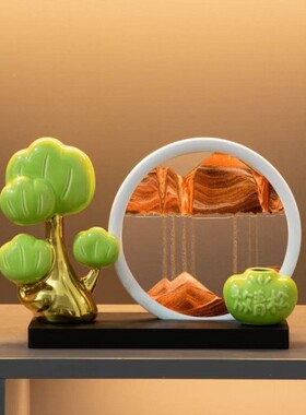 放青松时来运转流沙画摆件客厅电视柜酒柜办公室桌面装饰毕业礼物