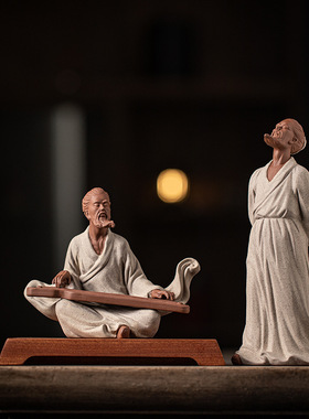 古代历史人物茶圣陆羽 伯牙抚琴 李白雕塑像书房桌面陶瓷禅意摆件