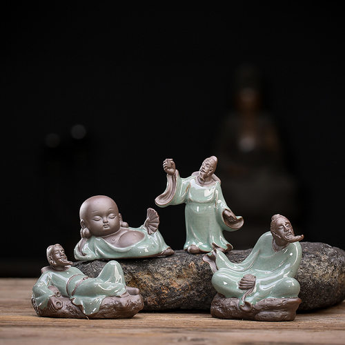 盆景小摆件禅意花宠哥窑陶瓷李白人物微景观花盆盆栽造景装饰品