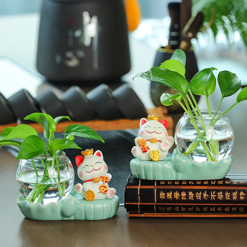 招财猫家居客厅装饰品办公桌面工位摆件水培花瓶水养器皿花盆摆设