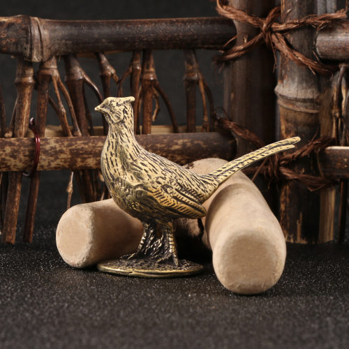 跨境长尾山鸡动物摆件带底座车宠茶宠桌宠黄铜工艺品收藏装饰摆设
