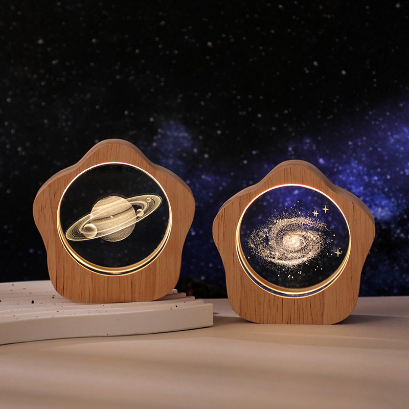 发光太阳系水晶球桌面小夜灯摆件星空玻璃球装饰品生日礼物女七夕
