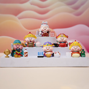 新年小财神爷盲盒发财升职加薪家用办公室工位桌面五路财神小摆件