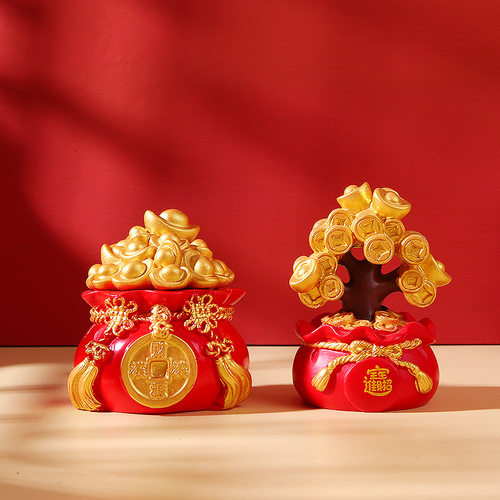 创意招财钱袋发财树车载摆件汽车中控台车内饰办公室桌面装饰品