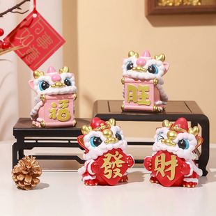 国潮舞狮小摆件办公室桌面Q版迷你醒狮手办装饰新年春节送礼好物