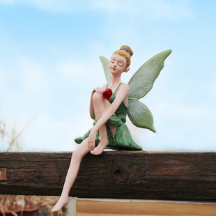 美式创意花仙子摆件田园庭院阳台造景吊脚娃娃卧室客厅房间装饰品