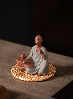 中式历史人物茶圣陆羽雕像塑茶室桌面工艺品陶瓷李白邀月禅意摆件