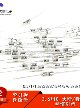 3.6*10mm带引脚保险丝/管0.5/1/2/3/5/10/15A250V慢/快断双帽引线