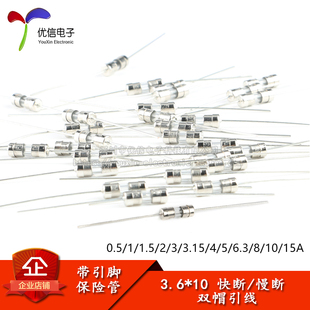 3.6 15A250V慢 快断双帽引线 管0.5 10mm带引脚保险丝