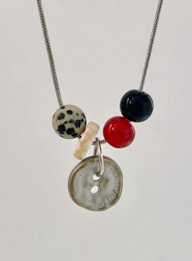 韩系复古纽扣小众吊坠项链