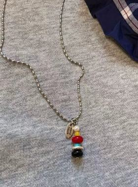 许愿塔撞色串珠吊坠项链韩国小众设计感独特毛衣链ins复古高级感