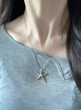 五角星小众设计银色立体海星项链