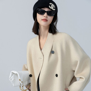 阿拉善骆驼绒大衣女双面羊绒中长款宽松慵懒风毛呢外套